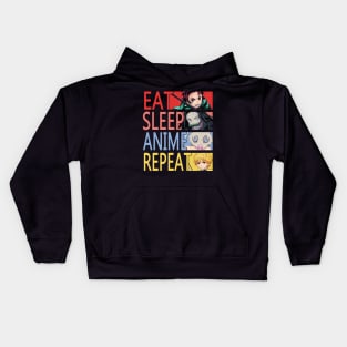 eat sleep anime repeat Kids Hoodie